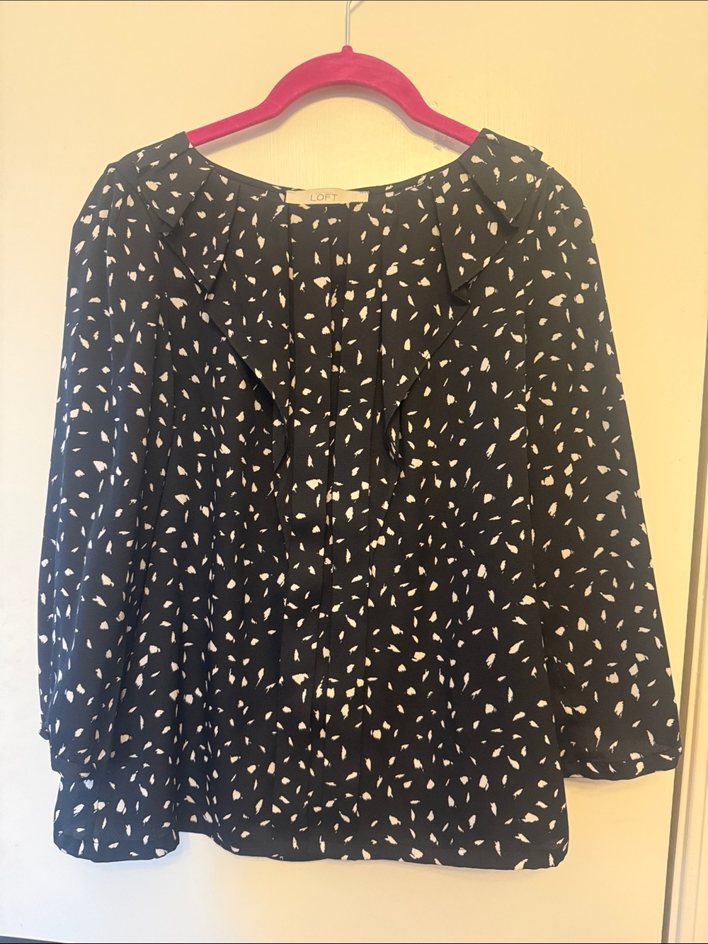 LOFT Black Blouse with White Abstract Dot Print